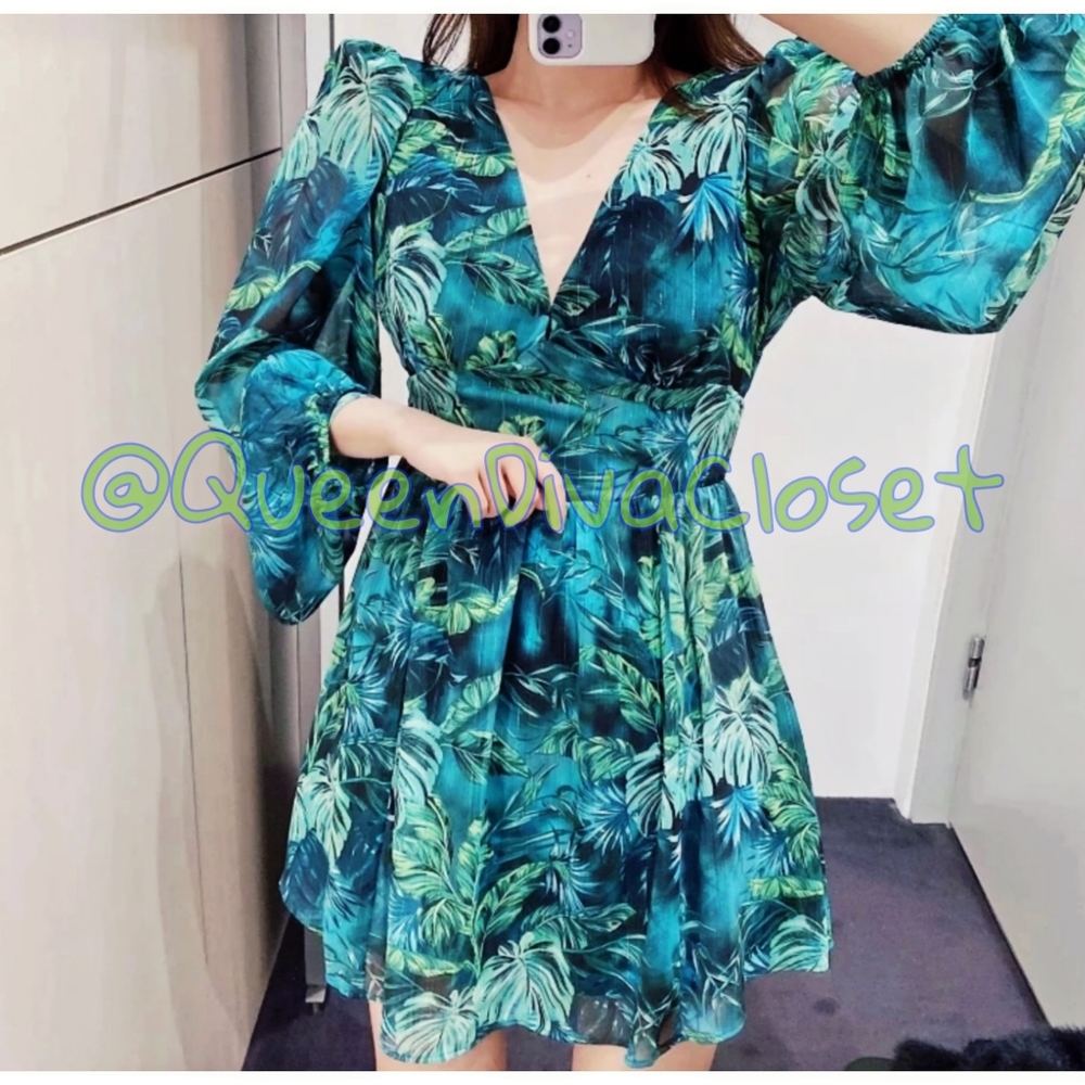 Tropical a line flare open back skater dress L - Picture 2 of 6